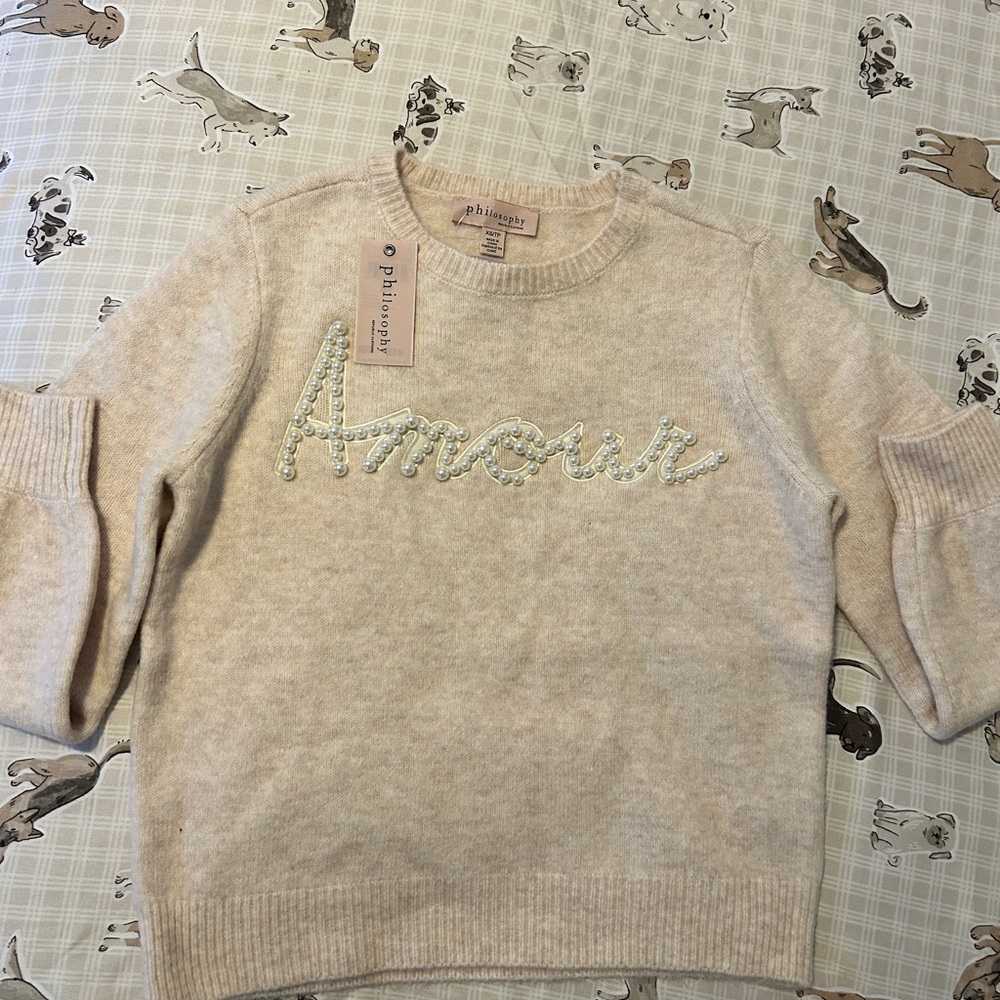 Philosophy Cream Sweater with 'Amour' Detail